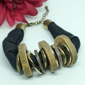 B617 Wood Ring Accent Fabric Bracelet
